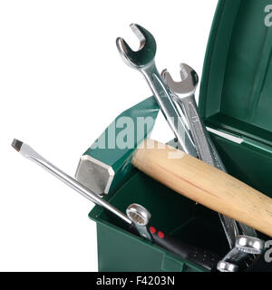 Box with construction tools isolated Stock Photo