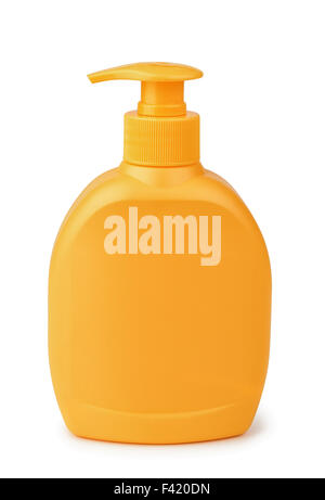 Orange plastic dispenser bottle isolated on white Stock Photo