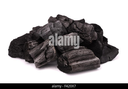 Pile of charcoal isolated on white Stock Photo