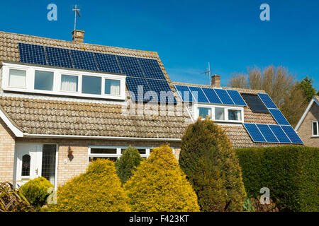 photovoltaic solar panels on domestic home roof Stock Photo