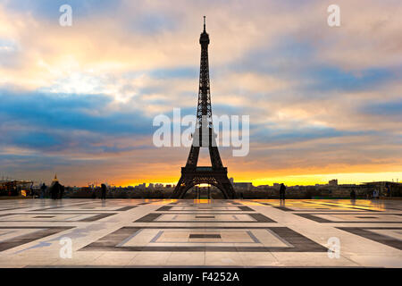 View of the Eiffel tower at sunrise, Paris. Stock Photo