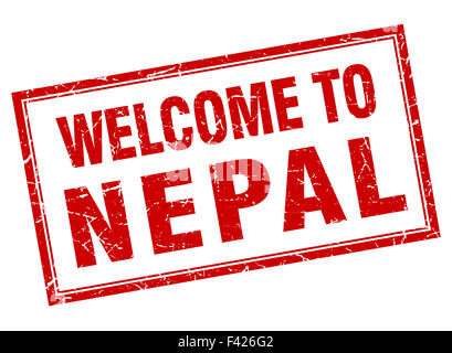 Nepal red square grunge welcome isolated stamp Stock Photo