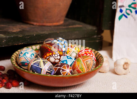 Mix of eggs with the traditional designs Stock Photo