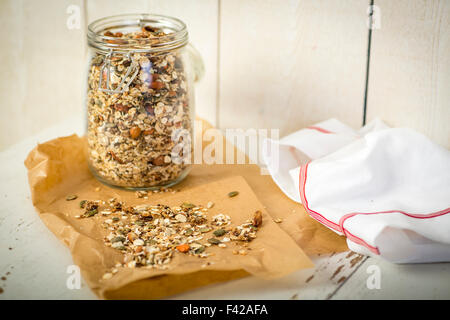 Home made musli in a jar of glass Stock Photo