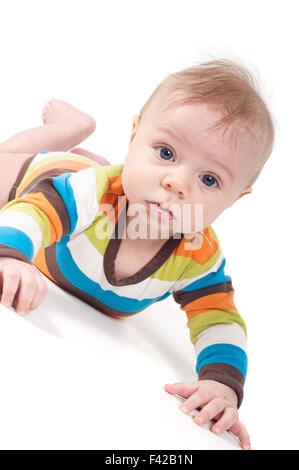 Tiny baby in striped clothes Stock Photo
