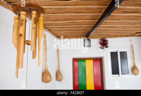 Reggae bright colors over wooden door. Background Stock Photo