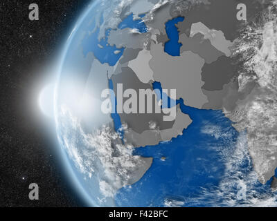 Concept of planet Earth as seen from space but with political borders aimed at middle east region Stock Photo