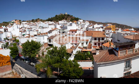 View over town rooftops towards the mountains Monda Andalusia Spain Western Europe Stock Photo