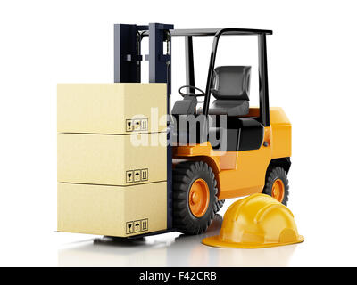 Forklift truck with cardboard boxes in warehouse, 3D rendering Stock ...