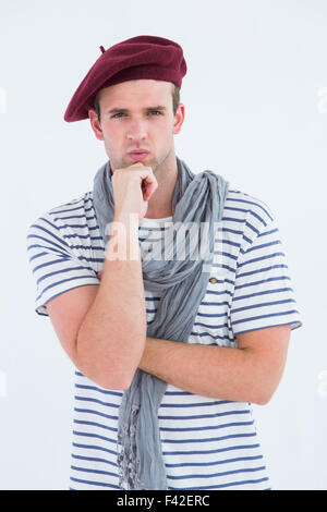 French guy with beret looking at camera Stock Photo