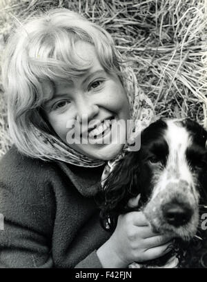 HAYLEY MILLS English actress relaxing while filming 'Whistle Down The Wind' in 1961. Photo Tony Gale Stock Photo