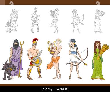 Cartoon Illustration of Mythological Greek Gods and Goddesses Collection Stock Vector