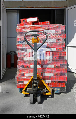 Big pile of ring binders at pallet jack Stock Photo