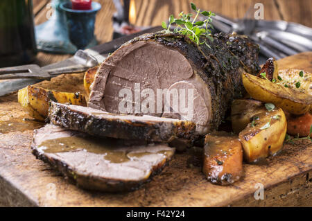 Lamb Roast on a Chopping Board Stock Photo