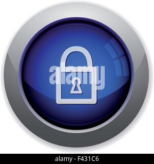 Blue glossy lock web button Stock Vector