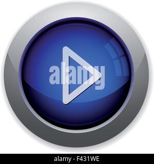 Blue glossy media play web button Stock Vector