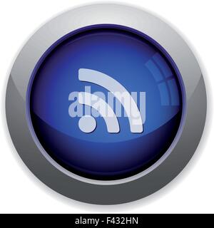Blue glossy radio signal button Stock Vector