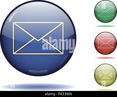 Mail button symbol on a sphere in different colors. Stock Vector