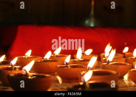 number of oil lamps lit, festival concept Stock Photo
