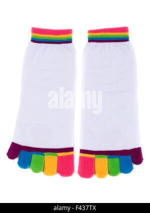 pair of white socks with colored fingers Stock Photo