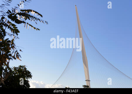 Israel, Jerusalem, Chord Bridge (AKA String Bridge) a Suspension bridge at the entrance to the city designed by Santiago Calatra Stock Photo