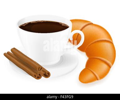 cup of coffee and croissant vector illustration isolated on white background Stock Vector