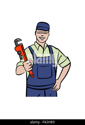 Illustration of plumber holding wrench Stock Photo