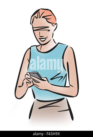 Illustration of woman using cell phone Stock Photo