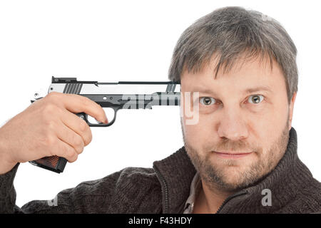 Shoot in head with gun Stock Photo