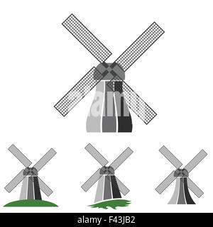 windmill silhouettes set Stock Photo