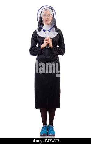 Pretty nun isolated on white Stock Photo