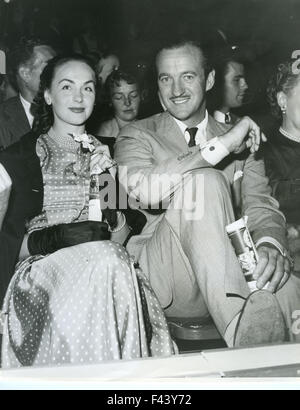 DAVID NIVEN (1910-1983)  English actor with his wife Hjordis in 1979 Stock Photo