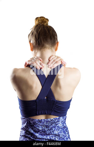 Fit brunette with neck injury Stock Photo