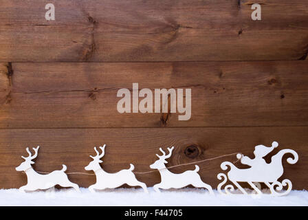 White Santa Claus Sled, Reindeer, Snow, Copy Space Stock Photo
