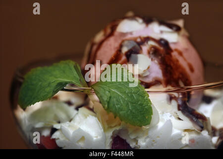 Ice-cream in a glass glass with mint Stock Photo