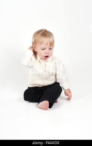 Cute little baby in formal suit Stock Photo