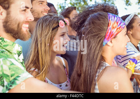 Happy hipsters listening to live music Stock Photo