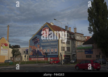 Billboard on the side of a building in Zielona Gora, Poland. Stock Photo