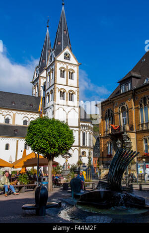 Old town of Boppard in the Rheingau, the UNESCO World Heritage Upper Middle Rhine Valley, Basilica of St. Severus Stock Photo