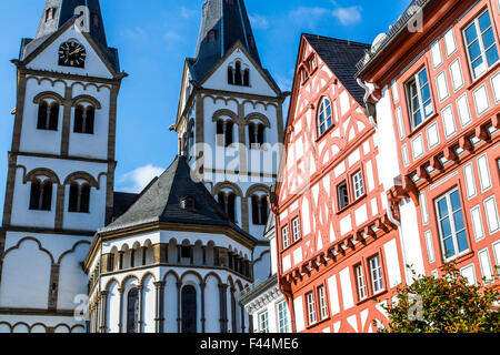 Old town of Boppard in the Rheingau, the UNESCO World Heritage Upper Middle Rhine Valley, Basilica of St. Severus Stock Photo