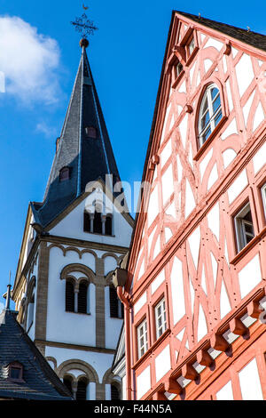 Old town of Boppard in the Rheingau, the UNESCO World Heritage Upper Middle Rhine Valley, Basilica of St. Severus Stock Photo