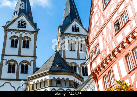 Old town of Boppard in the Rheingau, the UNESCO World Heritage Upper Middle Rhine Valley, Basilica of St. Severus Stock Photo