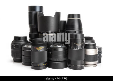 Different Camera lenses isolated on white background Stock Photo