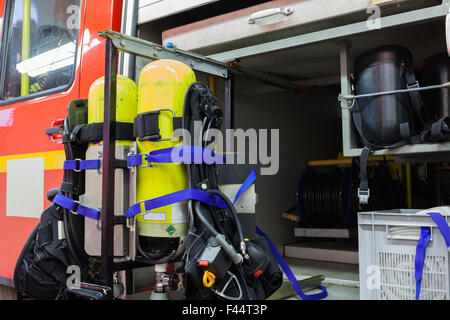 Firetruck with vehicle respirator Stock Photo