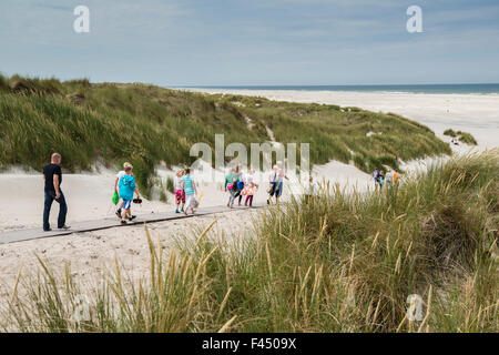 3 July, 2014  Walkers on the path through the dunes to the North sea beach at Kaap Hoorn.  Photo Kees Metselaar Stock Photo