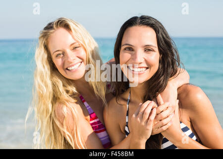 two friends in swimsuits Stock Photo