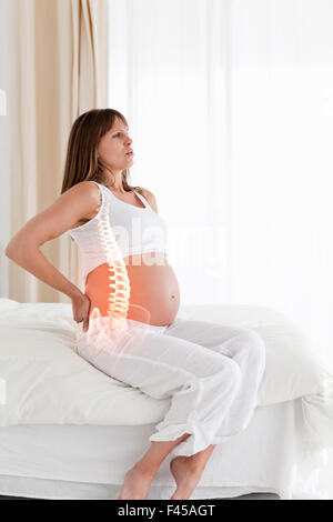 Highlighted spine of pregnant woman Stock Photo