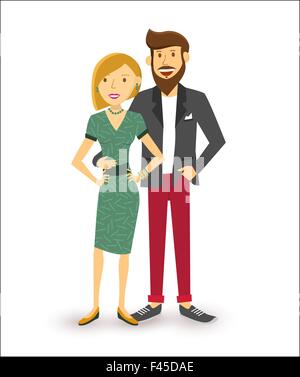 Elegant happy couple smiling, people group flat art illustration. EPS10 vector. Stock Vector