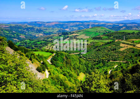 View from Pedrafita do Cebreiro on the Way of Saint James (Camino de Santiago), Galicia, Spain Stock Photo