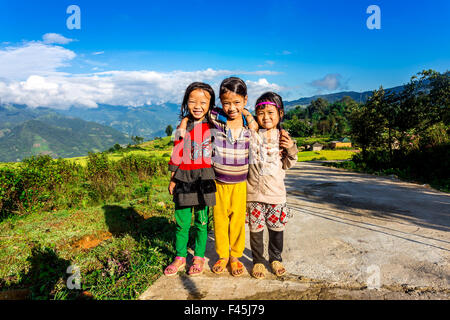 People and rice terrace landscape in Y Ty, Laocai, Vietnam Stock Photo